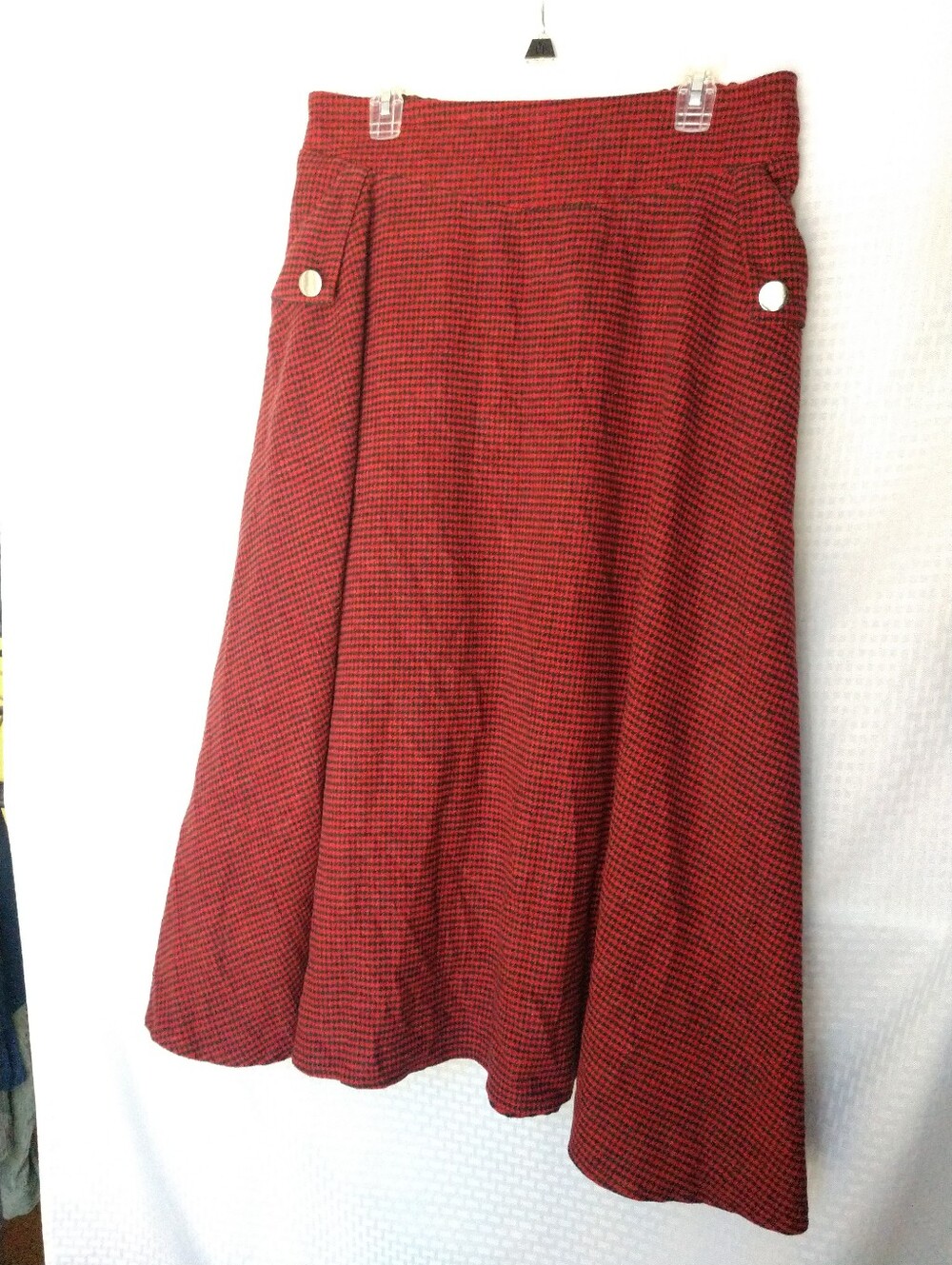 Fall Skirt Red Black Houndstooth Check Midi Full Circle Academia Size XL